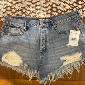 Free People Blue Jean Shorts with Frayed Hem Somerset 29